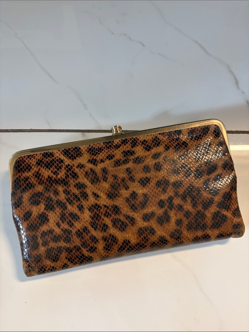 HOBO Leopard Print Frame Clutch Wallet - Brown